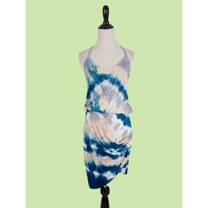 Young Fabulous Broke YFB Dress S Blue Halter Asymmetrical  tie‎ dye